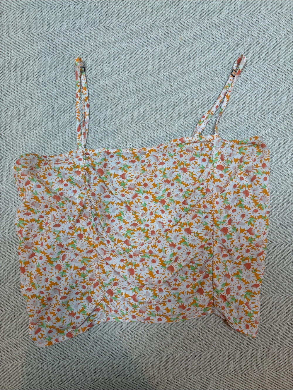 bp Floral Spaghetti Strap Crop Top - White, Orange & Green